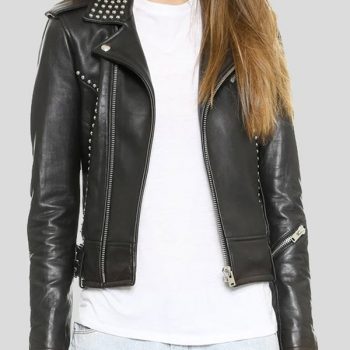 Women's premium studded leather biker jacket in USA