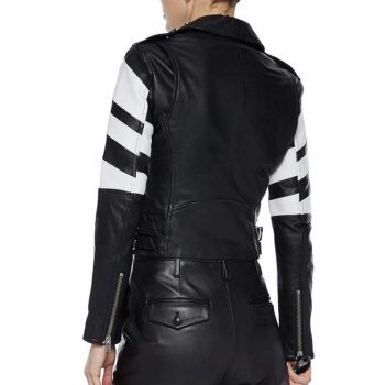 Stylish Women's Black Motorcycle Leather Jacket with Slim Fit Design in American Market