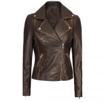 Women's brown vintage leather biker jacket  in USA