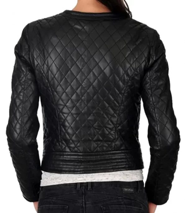 Black Quilted Collarless Jacket for Women  in USA style