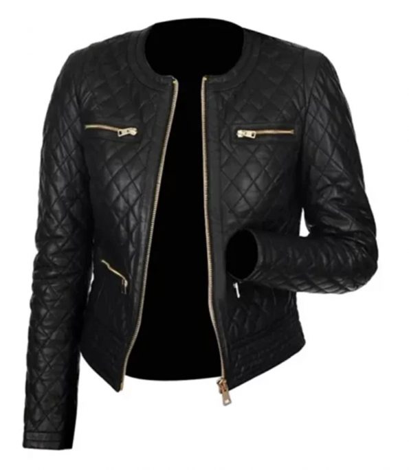 TJS Women's Collarless Black Quilted Jacket in American market