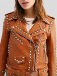 Womens-Moto-Biker-Brown-Studded-Leather-Jacket