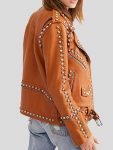 Womens-Moto-Biker-Brown-Studded-Leather-Jacket