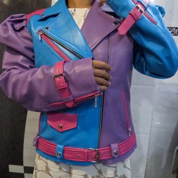 Women's Purple Blue and Pink 3-Color Leather Jacket in USA