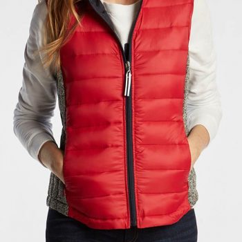 Women's vibrant red puffer vest in USA