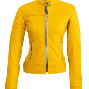 Women's Yellow Biker Quilted Leather Jacket  in USA