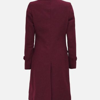 Stylish maroon wool coat for women with double breasted closure in USA