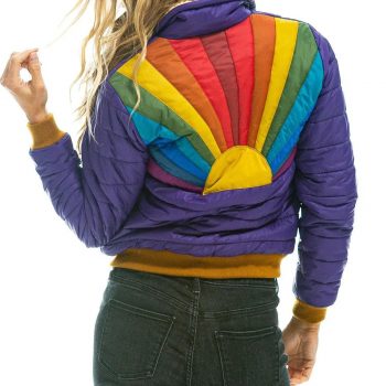 purple back view Rainbow Sunburst Bomber Jacket