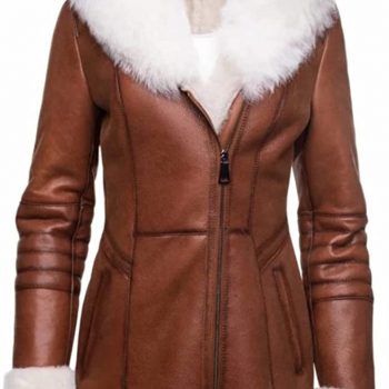 Brown long leather coat