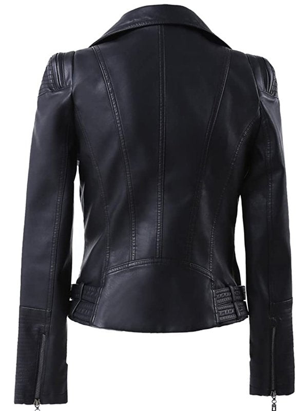 Womens-Black-Zip-Up-Motorcycle-Leather-Jacket-1 Stylish women's biker jacket with zipper in France style