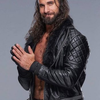 Stylish WWE Seth Rollins Black Leather Jacket with Faux Shearling Collar in American Market