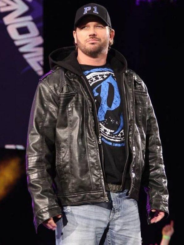 Iconic WWE Superstar AJ Styles Hooded Leather Jacket in USA