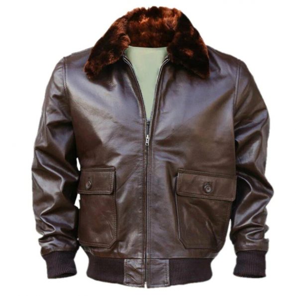 WWII Navy G1 Leather Bomber Jacket with Faux Fur Collar and Quilted Lining in United State Market
