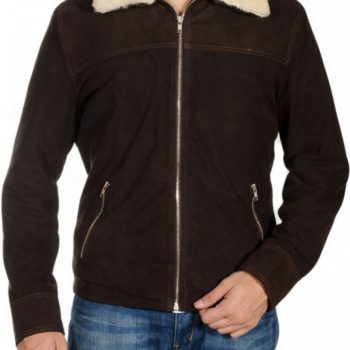 Dark Brown collar fur leather for men