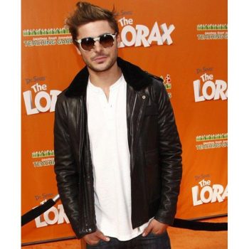 Zac Efron Stylish Black Leather Faux Fur Collar Jacket in American Market