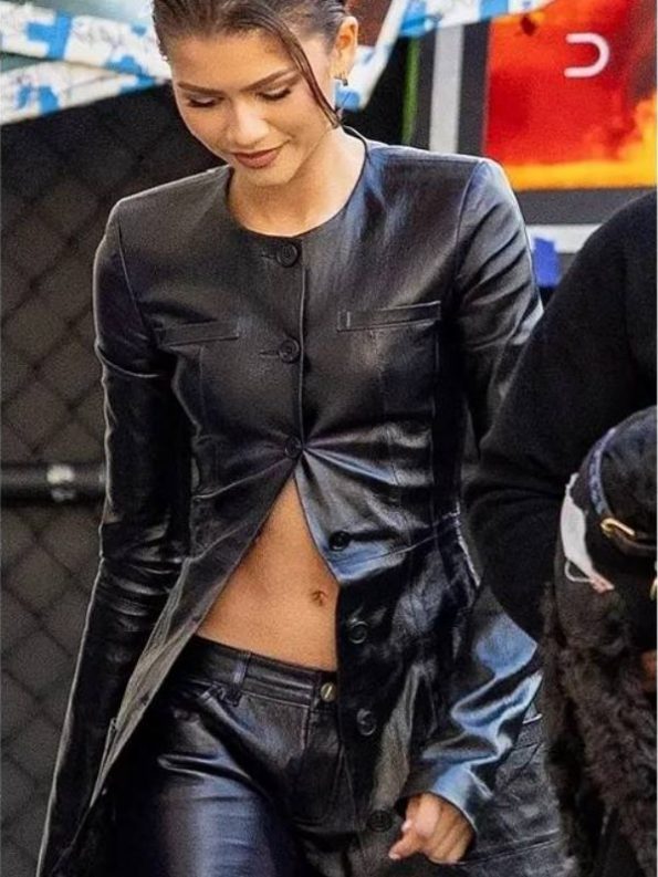 Zendaya Celebrity Style Leather Jacket from Jimmy Kimmel