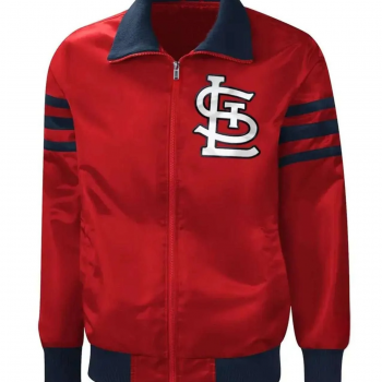 Red satin MLB jacket with Cardinals logo in USA