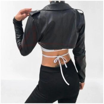 Stylish women's cropped leather jacket with an edgy design in American Style